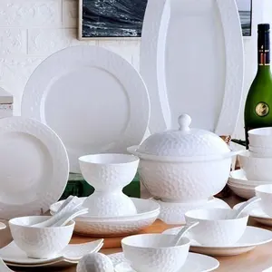 36 Pieces And 56 Pieces Pure White Bone China Dinnerware Set Underglaze Colour Ceramics Hotel Dinner Set Plate