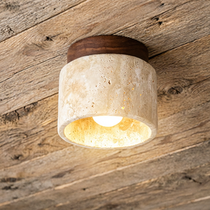 Lampada da Soffitto in Travertino Stile Wabi Sabi, Illuminazione Crema in Legno per Casa, Ufficio, Corridoio, Lampada Gialla a Forma di Grotta - Product Image 1