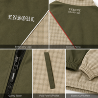 Blousons de survêtement personnalisés pour hommes, à empiècements, à carreaux, couleur unie, col montant contrastant, coupe-vent, avec logo lettre, coupe ample, style streetwear, OEM
