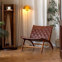 Fauteuil simple en bois massif de style nordique, vintage, minimaliste et moderne, avec assise en corde tressée, pour usage domestique, style mi-siècle, décontracté pour balcon