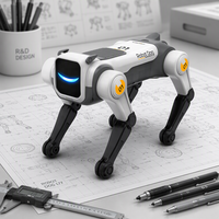 Robot chien bionique bicolore blanc et rose, jouet robot électrique programmable et personnalisable pour cascades.