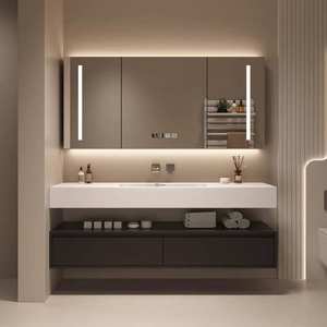 Double-layer rock board waterproof and moisture-proof integrated basin intelligent <b>mirror</b> cabinet bathroom cabinet - Product Image 6