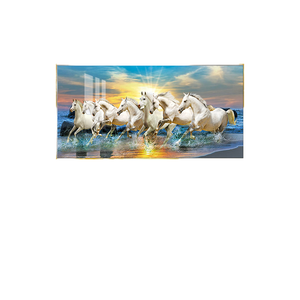 <span class=keywords><strong>Art</strong></span> mural moderne de <span class=keywords><strong>7</strong></span> chevaux en cours d'exécution 48 pouces X 24 pouces cadre en verre décoratif cristal porcelaine peinture numérique réimpression article cadeau - Product Image 4