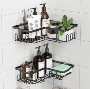 Custom No Drilling Adhesive Corner Shower <strong>Caddy</strong> Black Bathroom Accessories Shower <strong>Caddies</strong> with Soap Holder <strong>Storage</strong> Rack - Product Image 2