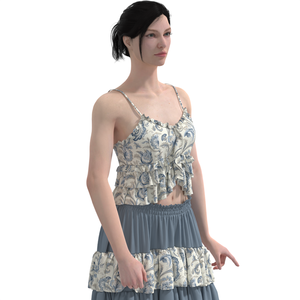 Vintage Breathable <strong>Blue</strong> Floral Ruched Crop <strong>Cami</strong> for Women Sleeveless Spaghetti Strap Summer Tank <strong>Top</strong> - Product Image 4