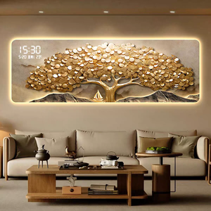 Décoration <span class=keywords><strong>murale</strong></span> d'arbre doré de luxe avec éclairage LED pour bureau, hôtel, restaurant, <span class=keywords><strong>horloge</strong></span> numérique, peinture électronique - Product Image 3