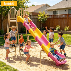 Feelkids Wholesale Kids Outdoor Playground Slide Backyard Long Wave Slide with Climbing Ladder Children Slide for Home Garden