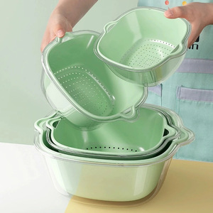 Double Layer Pet Transparent Drain <b>Basket</b> For Kitchen Fruit Washing And Draining Basin Multi Functional - Product Image 1