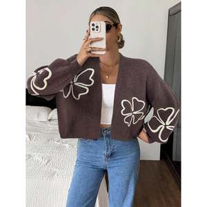 Floral Applique <b>Balloon</b> Sleeve <b>Cardigan</b> Apricot Women's <b>Cardigan</b> - Product Image 1