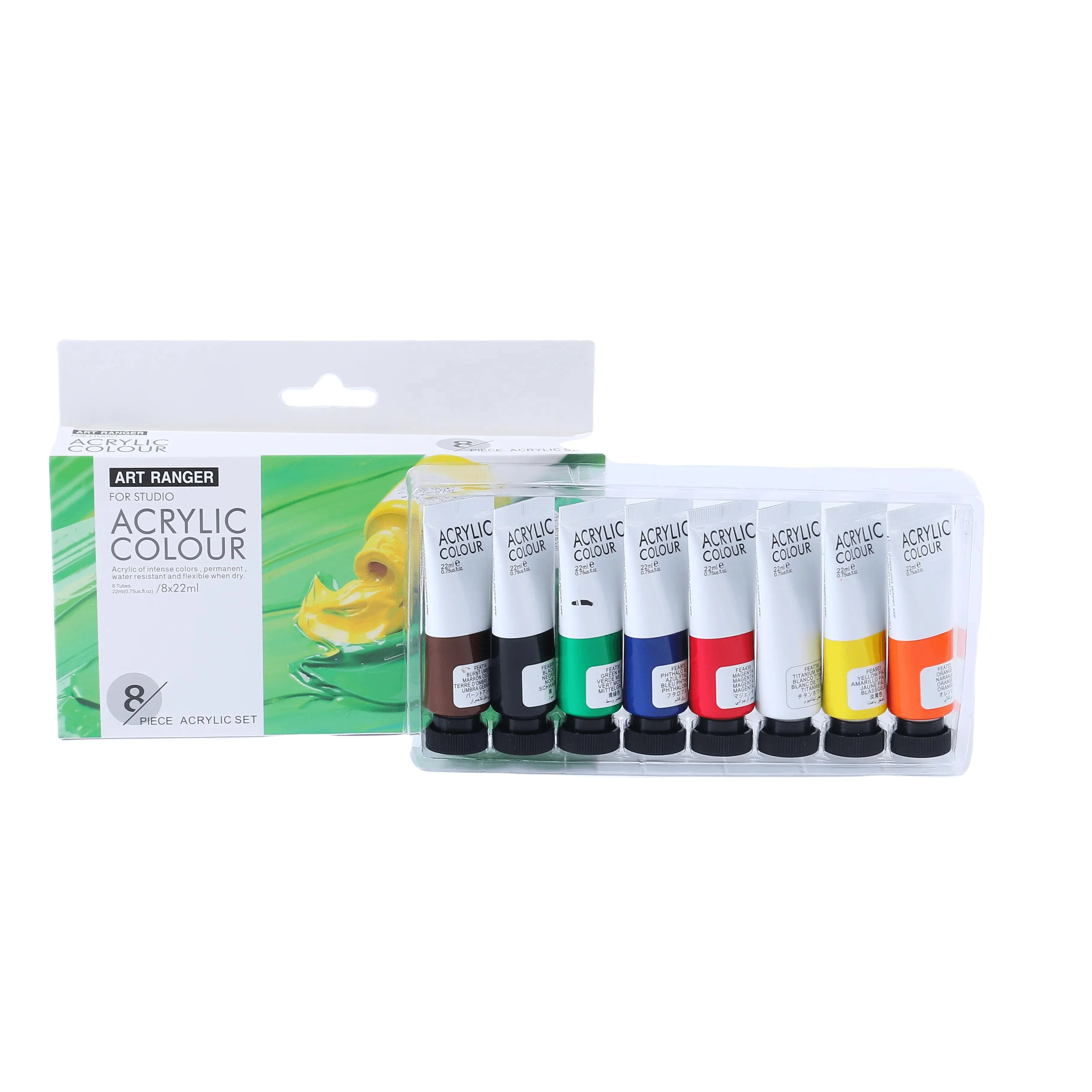 Art Ranger Set di colori acrilici 8 colori * 22ml all'ingrosso a base d'acqua, Kit di colori acrilici non tossici, set di colori acrilici