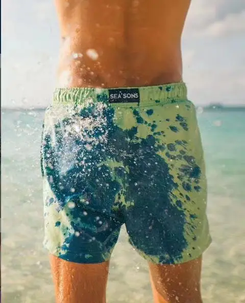Pantalon de plage en polyester pour hommes, impression magique, peau de pêche, changement de couleur, usine