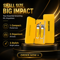 Ensemble de manucure et pédicure jaune en acier inoxydable, kit de coupe-ongles portable, outils de toilettage avec étui pour les voyages