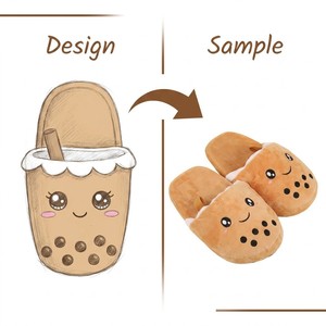 Pantoufles personnalisées mignonnes en peluche <span class=keywords><strong>Bubble</strong></span> <span class=keywords><strong>Tea</strong></span>, design <span class=keywords><strong>Smiley</strong></span> de dessin animé, chaudes et douillettes, à bout ouvert, pour l'intérieur, pour adultes et enfants - Product Image 2