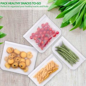 Bolsas de almacenamiento reutilizables Paquete de 10 bolsas de almacenamiento de alimentos de silicona con cremallera a prueba de fugas de PEVA - Product Image 2