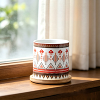 Pot de fleurs en céramique géométrique ethnique bohème, motif tribal décoratif, pot de fleurs de bureau pour la décoration intérieure du rebord de fenêtre