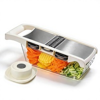 Mandoline 6-en-1, trancheuse manuelle de cuisine, coupe-légumes multi-lames, plateau de drainage, lames en acier inoxydable, sans BPA, base antidérapante