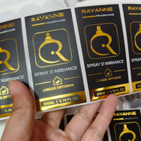 Calidad profesional Impreso PVC Autoadhesivo Lámina de oro Estampado en relieve Logotipo de la marca Etiqueta a prueba de aceite Perfume para alimentos Uso