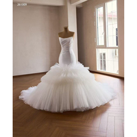 Robe de mariée sirène élégante en tulle de haute qualité, col rond, sans manches, avec dentelle et plis lourds