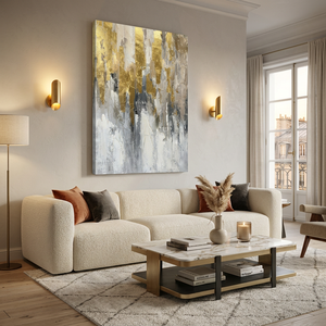 Pintura al Óleo Abstracta Texturizada Hecha a Mano con Lámina Dorada sobre Lienzo, Arte de Pared Moderno y Lujoso con Relieve 3D para Decoración del Hogar y Sala de Estar - Product Image 3