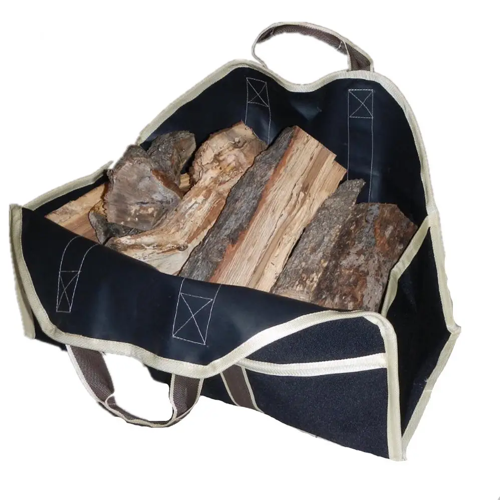 Vente en gros de sac de transport de bûches de bois de chauffage en polyester imperméable sac de bois de chauffage de grande capacité sac de bois de cheminée avec sangle de renforcement