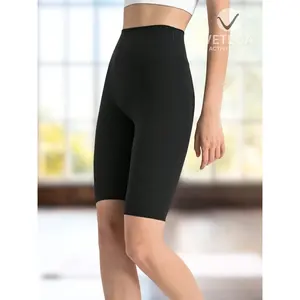 High Elastic Rib Type Cycling <b>Shorts</b> For <b>Women</b> With Seeds Print, Talle Alto Waist, Quick Dry, 80% Polyamide 20% Elastane, Negro, - Product Image 3