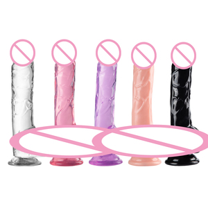 Dildos de Gelatina Transparente Realistas, Juguetes Sexuales para Adultos, Fuerte Ventosa para Vagina y Ano, 24*4cm 300g, Morado/Azul/Color Piel - Product Image 3