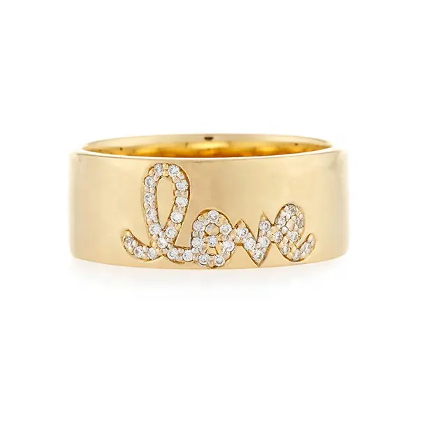 Mode Vrouwen Sieraden Pave Cz Diamant Liefdesbrief 5 Gram 18K Gouden Vermeil Band Ring