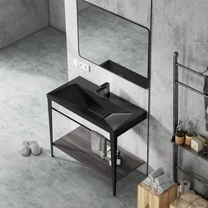 豪华黑色矩形人造石树脂洗手盆定制固体表面浴室水槽