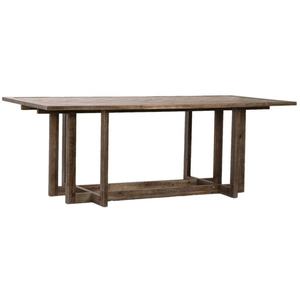 Table à manger rectangulaire en bois récupéré, base naturelle brossée, style antique - Product Image 1