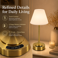 Lampe de table décorative LED sans fil rechargeable, flexible, à courant continu réglable, à économie d'énergie, avec abat-jour en PE, base en métal et commande tactile, pour une protection oculaire simple.