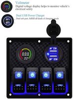 Panneau de commutation à 4 interrupteurs avec chargeur USB double 4,2 A, voltmètre 12V/20A 24V/10A, plaque en aluminium pour barre lumineuse LED, camping-car, bateaux, 4x4