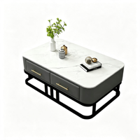 Table basse rectangulaire en pierre frittée de style italien avec cadre en bois, mobilier de salon moderne de luxe léger