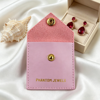 Pochette de luxe rose en cuir PU avec fermeture à pression pour bijoux fins, personnalisable avec logo imprimé, pour boucles d'oreilles, bagues, colliers et rangement de cadeaux
