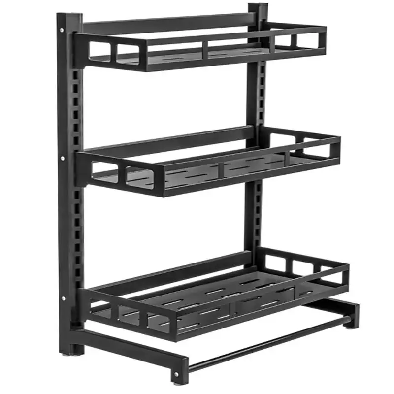 Wideny Thuis 3 Tier Afneembare Black Metal Keuken Aanrecht Staande Hoek Plank Kruidenrek Met Kruiden Organizer