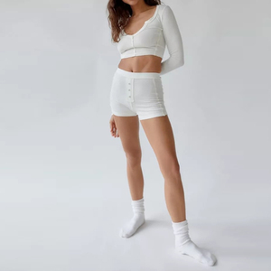 F230535 Tùy Chỉnh Phụ Nữ Quần Áo Rắn Bodycon Ribe Hai Mảnh Dài Tay Áo Trang Phục Thiết Lập Phụ Nữ Mùa Thu Phòng Tập Thể Dục Tập Thể Dục Xe Đạp Quần Short Bộ - Product Image 2