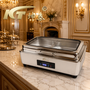 Scaldavivande Elettrico di Lusso in Acciaio Inox, Alimentazione Moderna 220-240V, Capacità 9L, Set di Piatti per Servizio Buffet, Hotel e Ristoranti - Product Image 1