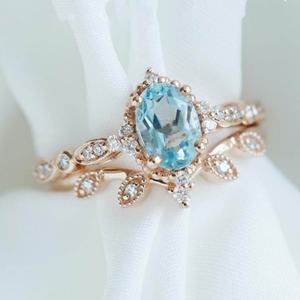 Bague de fiançailles en argent sterling S925 avec un design élégant et vintage, sertie d'une pierre ovale en aquamarine, style fleur, vente en gros - Product Image 3