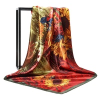Hijab en satin de soie imprimé léopard personnalisé, 90 cm carré, foulard de mode pour femmes avec logo personnalisé