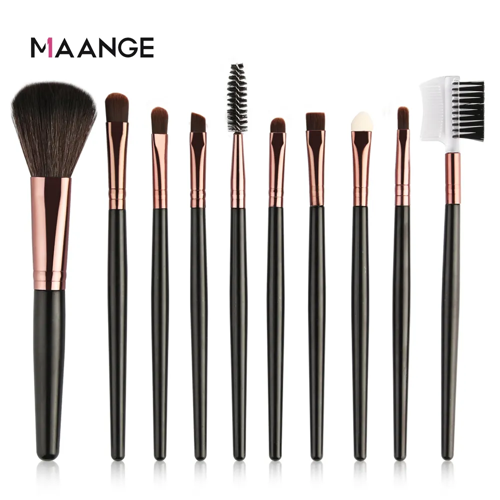 MAANGE Wholesale High Quality 10pcs Makeup Brushes Vendor Custom Logo Cosmetic Vegan Black Private Label Makeup Brush Set