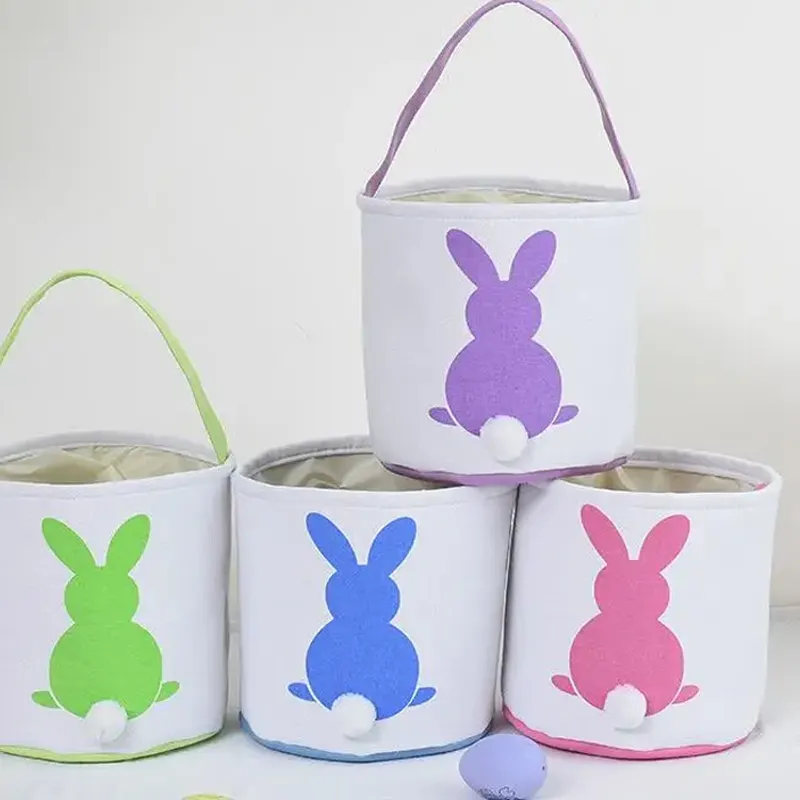 Großhandel 2024 vorrätig Ostern Dekoration Hase Eimer Ostern Korb Leinwand Geschenkkorb Tasche für Kinder