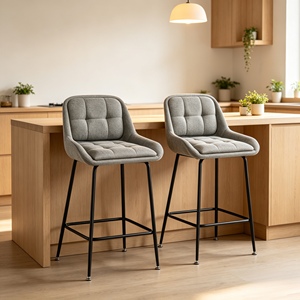 Tabouret de bar moderne en tissu gris avec structure métallique et accoudoirs fixes, design contemporain pour usage domestique - Product Image 4