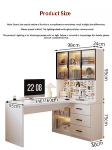Bureau d'ordinateur en bois avec bibliothèque intégrée et tiroirs de rangement, <span class=keywords><strong>design</strong></span> simple, adapté au bureau à domicile et à l'utilisation informatique - Product Image 1