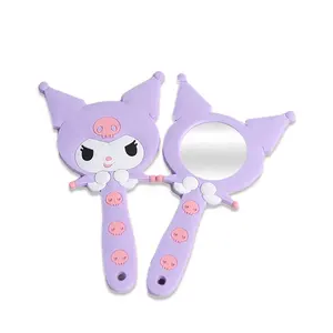 Violet Kuromi simple face maquillage main miroir Silicone dessin animé personnalisé populaire cosmétique miroir mélodie rose maquillage miroir