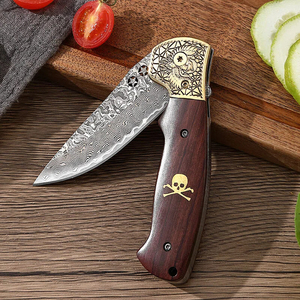 มีดพับเหล็กดามัสกัส มีดพับสำหรับกิจกรรมกลางแจ้ง พกพาสะดวก ความแข็งสูงอเนกประสงค์ ใช้สำหรับตั้งแคมป์ ใช้ในครัวเรือน หั่นผลไม้ - Product Image 6