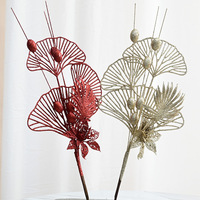 DE-01 Branches artificielles en forme d'éventail avec baies pour décoration de Noël et ornements DIY