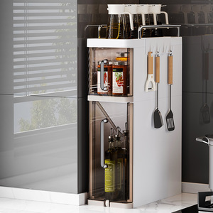 Multi Layer Spice Rack With Hooks And Drawers For Kitchen Desktop Storage Organizer Rectangle Standing Type 2 Tier Cabinet - Product Image 2