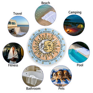 Serviette <span class=keywords><strong>de</strong></span> plage d'été extra large nouveau design <span class=keywords><strong>en</strong></span> polyester imprimé <span class=keywords><strong>soleil</strong></span> personnalisé <span class=keywords><strong>en</strong></span> vente avec pompons serviette <span class=keywords><strong>de</strong></span> <span class=keywords><strong>bain</strong></span> ronde absorbant l'eau - Product Image 5