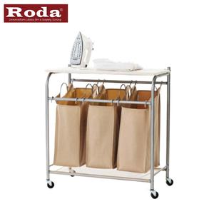Lavanderia multifunzionale carrello poliestere <span class=keywords><strong>cesto</strong></span> di 3 borse con asse <span class=keywords><strong>da</strong></span> stiro - Product Image 2