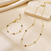 Parure de bijoux tendance en acier inoxydable avec collier ras-du-cou et bracelet en zircon coloré de haute qualité pour femme TGTZ1377