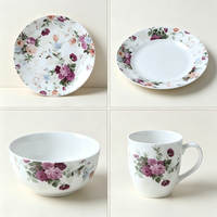 Service de vaisselle en porcelaine vintage à motif végétal, style européen moderne, durable, assiettes et bols, pour la maison, les mariages, les restaurants et la restauration occidentale